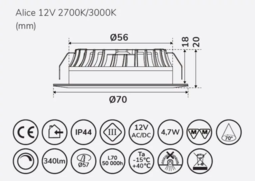 Led alasvalo 12V 3000K IP44 VAL